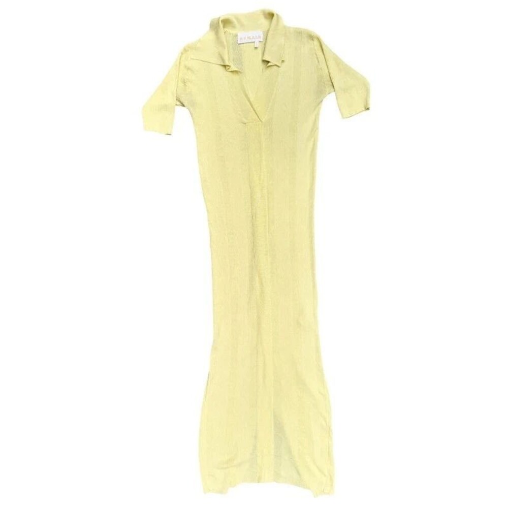 Remain Birger Christensen Butter Yellow Ribbed Knit Maxi Dress Preppy Scandi - 6